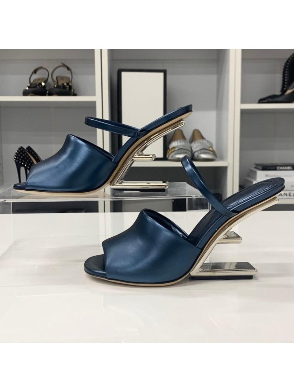 Fendi First Leather Metal Heel Strap Sandals - Picture 2 of 10